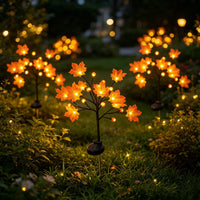 Halloween Solar Maple Leaf Pumpkin Stake Lights Outdoor Garden Yard Pathway Decor LED Warm White Waterproof Path Lighting