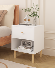 23.22''H Wooden Nightstand With One Drawer One Shelf For Kids, Adults, White