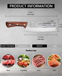 Kegani Meat Cleaver Knife - Heavy Duty Bone Chopper - 1.4 Lbs Butcher Knife Bone Knife - High Carbon Steel Butcher Knife For Meat Cutting, Bone Cutting