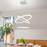 Modern LED Chandeliers Adjustable Hanging White Pendant Light Fixture 3 Ring Flush Mount Chandeliers for Bedroom,Kitchen,Island Cafe