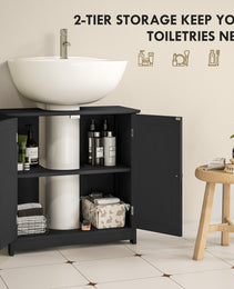 Pedestal Sink Storage Cabinet, Bathroom Sink Cabinet with U-Shape Cut-Out and Adjustable Shelf, Black