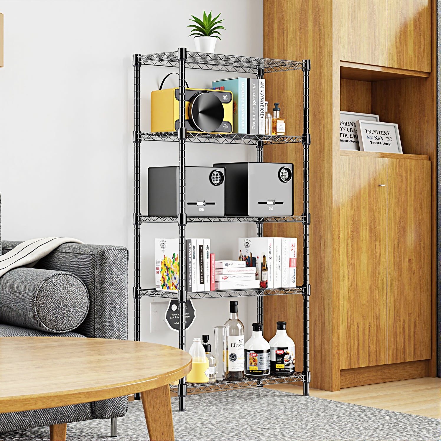 1250 Lbs Steel Heavy Duty 5-Tier Utility Shelving Unit Steel Organizer Wire Rack For Home,Kitchen,Office,Black  13.8  D X 23.6  W X 62.4  H