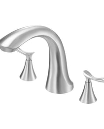 Roman Tub Faucet, 3 Hole Waterfall Bathtub Faucet, Gooseneck Bath Tubs Faucets Set With 2 Handles, Deck Mount Bath Tub Faucets Set For Pet Washing, Adult Bathing, Brushed Stainless Steel