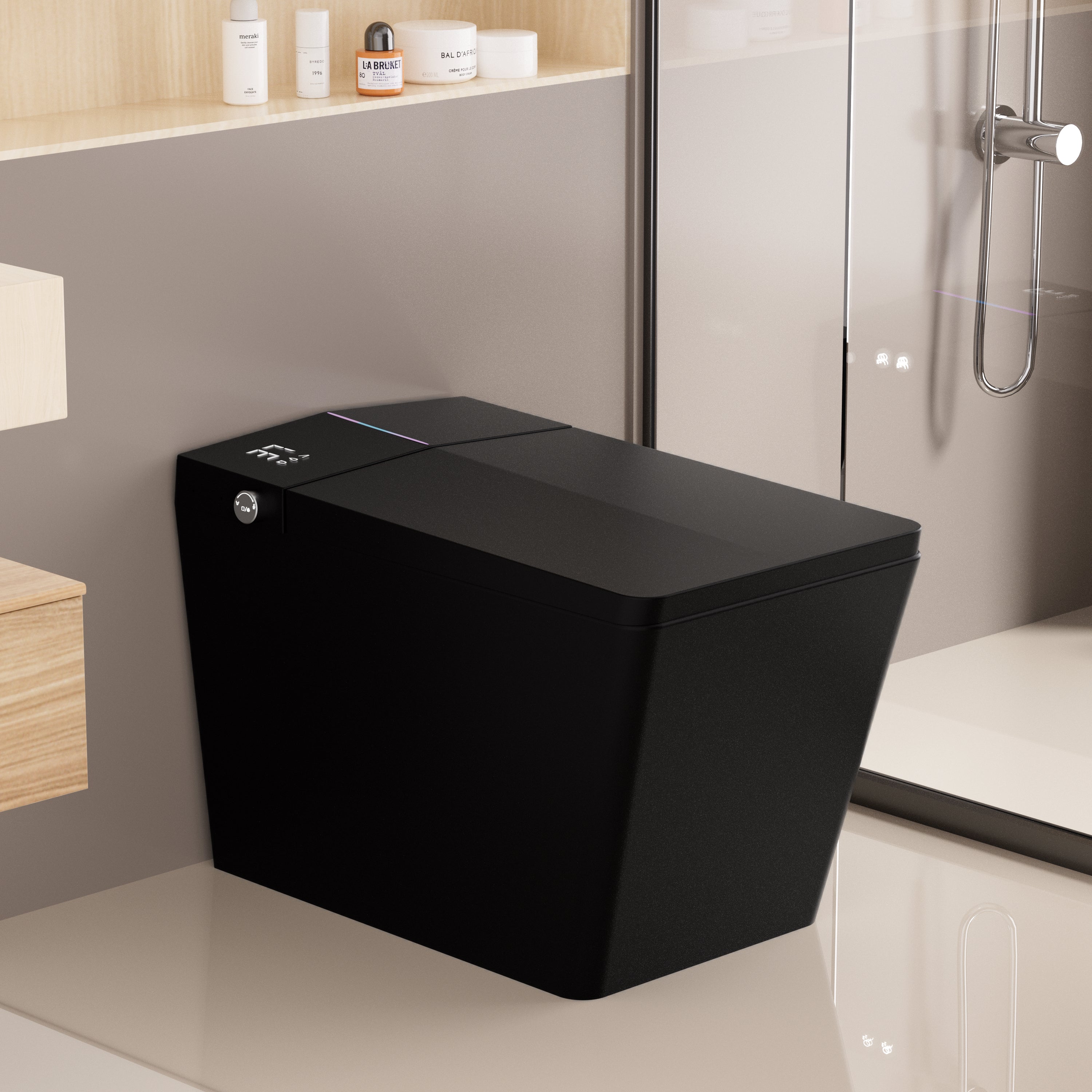 Square Smart Toilet with Built-in Tank – Luxury Bidet Toilet with Remote Control, Heated Seat, Auto Flush & LED Display (Matte Black)
