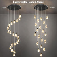 Crystal LED High Ceiling Chandelier: Remote Dimmable Long Pendant Light Fixtures - Spiral Drop Flush Mount Sloped Ceilings Modern Chandeliers for Entryway Living Room Foyer Staircase Stairs 20 Lights