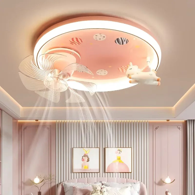 Modern Kids Room Ceiling Fan Light Cartoon Moon Astronaut Ceiling Lamp Boy Girl Bedroom Nursery Study Chandelier Ceiling Lights