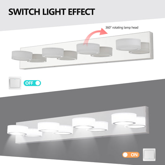 29  Modern 4-Light LED Vanity Light, Sleek Chrome Bathroom Wall Light Fixture For Mirror, Shower, And Bathroom Decor