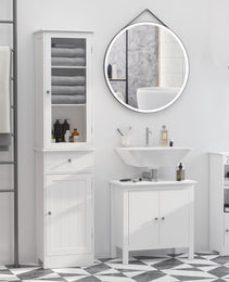 Slim Bathroom Storage Cabinet, Tall Bathroom Cabinet, Narrow Linen Tower with Acrylic Door, Drawer and Shelves, White