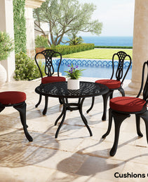 Patio Chair Cushions Set of 4 Round Seat Cushions for Dining Bistro Chairs Machine Washable, 15" x 15" x 3", Wine Red