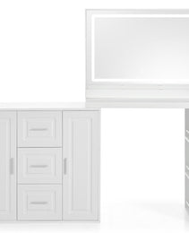 59Makeup Vanity Desk With Mirror, Vanity Mirror With Lights, Dressing Table With 3 Drawers And 2 Cabinets, Vanity Table With Storage Shelves For Bedroom, White - CJDS