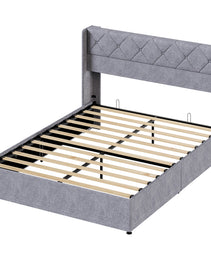Large-sized Lifting Storage Bed, Soft-padded Platform Bed Frame, Headboard With Backrest, Hydraulic Lifting Storage Bed