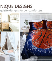 Sports Basketball Pattern Comforters Sets Twin Size 3PC Fire Water Bedding Sets For Boys Include 1 Comforter And 2 Pillowcases