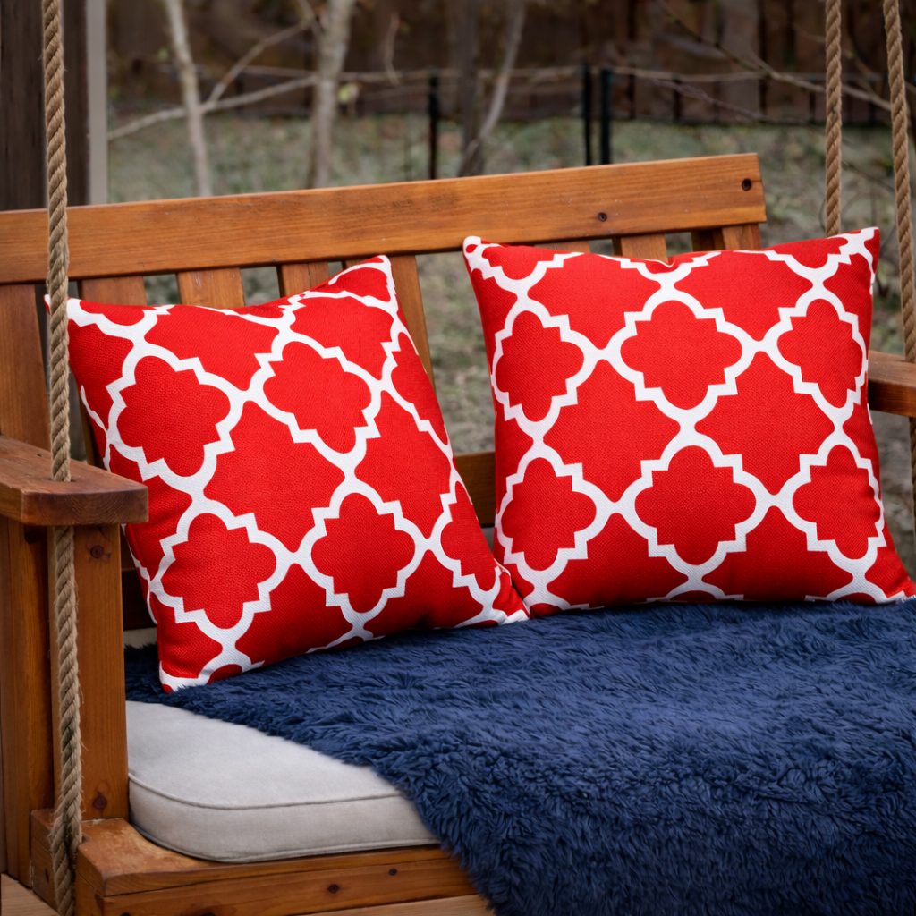 2 Pack Outdoor Throw Pillows, Waterproof & Fade-Resistant Patio Cushions For Garden, Porch, Poolside Furniture - Soft & Comfortable Decorative Pillow Covers 18x18 Inch, Plaid Red