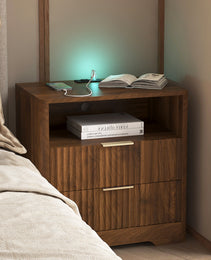 Nightstand With Charging Station, Smart Nightstand With Night Light,Bedside Tables With Storage Cabinet For Bedroom, Wood