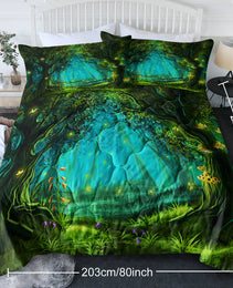 3pcs Green Light Forest Comforter Set Natural Comfort Bedding Duvet Game Summer Quilt Set