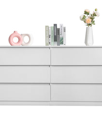 6 Drawer Double Dresser For Bedroom, Wide Storage Cabinet For Living Room Home Entryway, White
