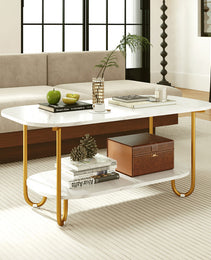 Modern 2-tier Faux Marble Top Coffee Table