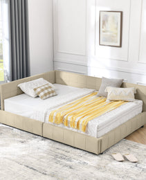 Full Size Storage Upholstered Tufted Bed Frame, Sofa Bed Frame With Comfortable Backrest And Armrests, Full Size Bed For Bedroom, Living Room,Velvet, BEIGE 80.5x59x29.5