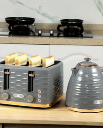 Modern Grey 4-Slice Toaster – 1600W Ripple Textured Station with 7 Browning Levels & High-Lift Lever