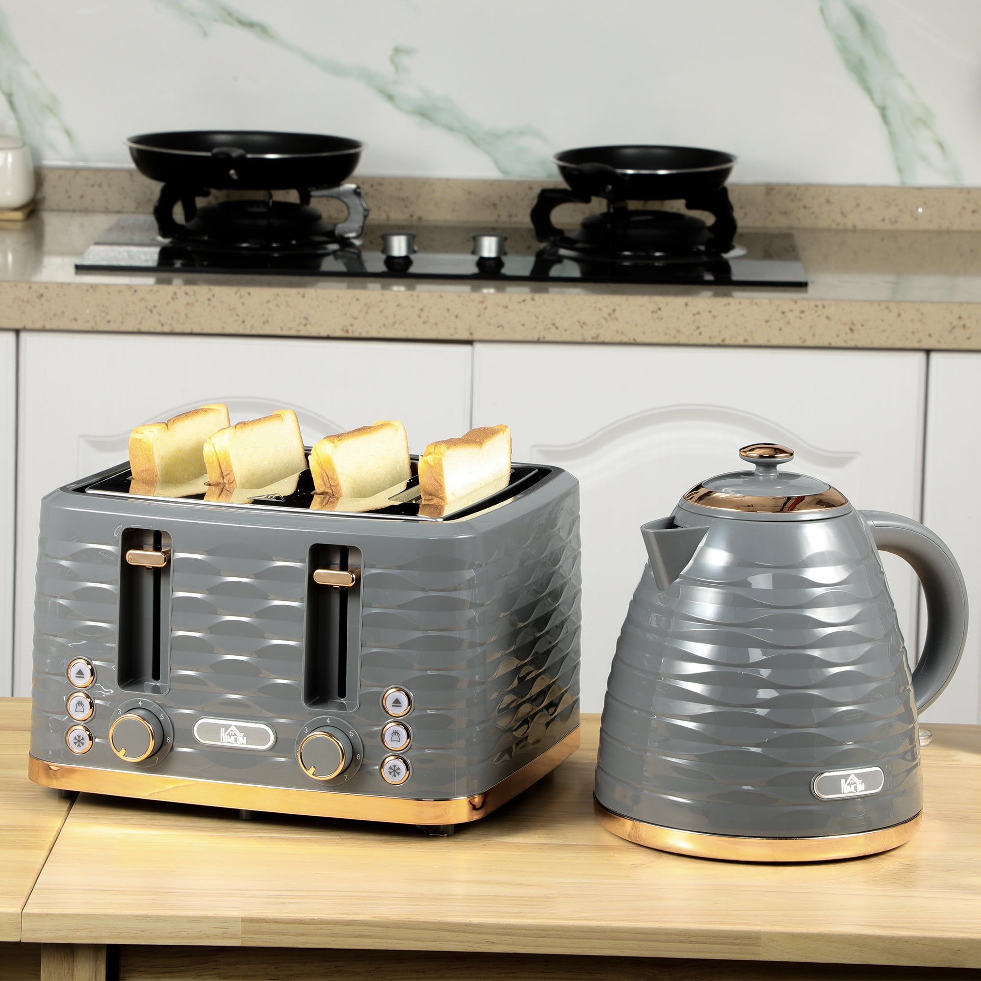 Modern Grey 4-Slice Toaster – 1600W Ripple Textured Station with 7 Browning Levels & High-Lift Lever