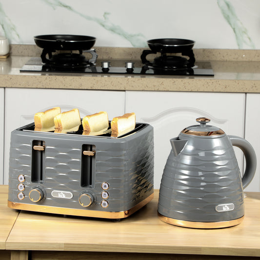 Modern Grey 4-Slice Toaster – 1600W Ripple Textured Station with 7 Browning Levels & High-Lift Lever