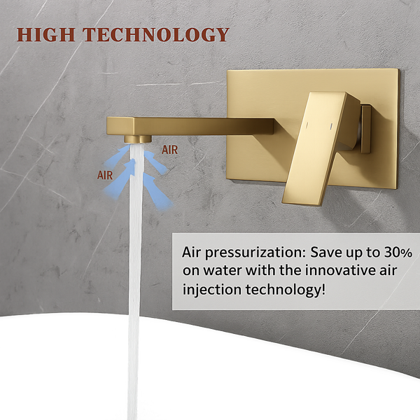 Wall Mount Faucet For Bathroom Sink Or Bathtub, Single Handle 2 Holes Brass Rough-in Valve Included, Brushed Gold[Unable Ship Weekends, TK/TEMU Only For Pickup]