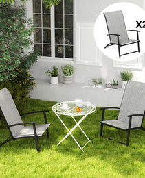 Set of 2 Outdoor Dining Chairs with High Back, Armrests, Folding Patio Chairs for Patio, Lawn, Camping, Gray