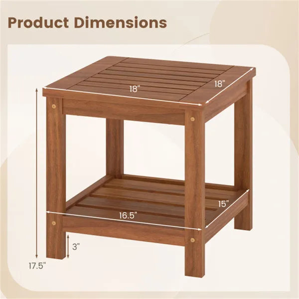 Versatile 2-Tier Wooden Side Table, Easy Assembly Nightstand For Garden Living Room Poolside