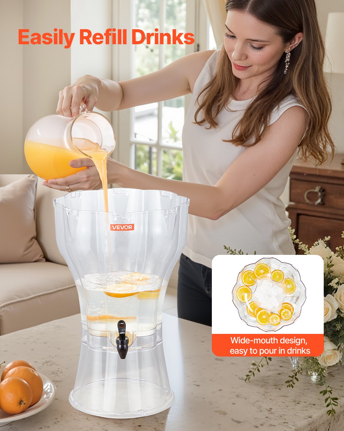 Drink Dispenser 3.4 Gal Beverage Dispenser For Parties Plastic With Spigot