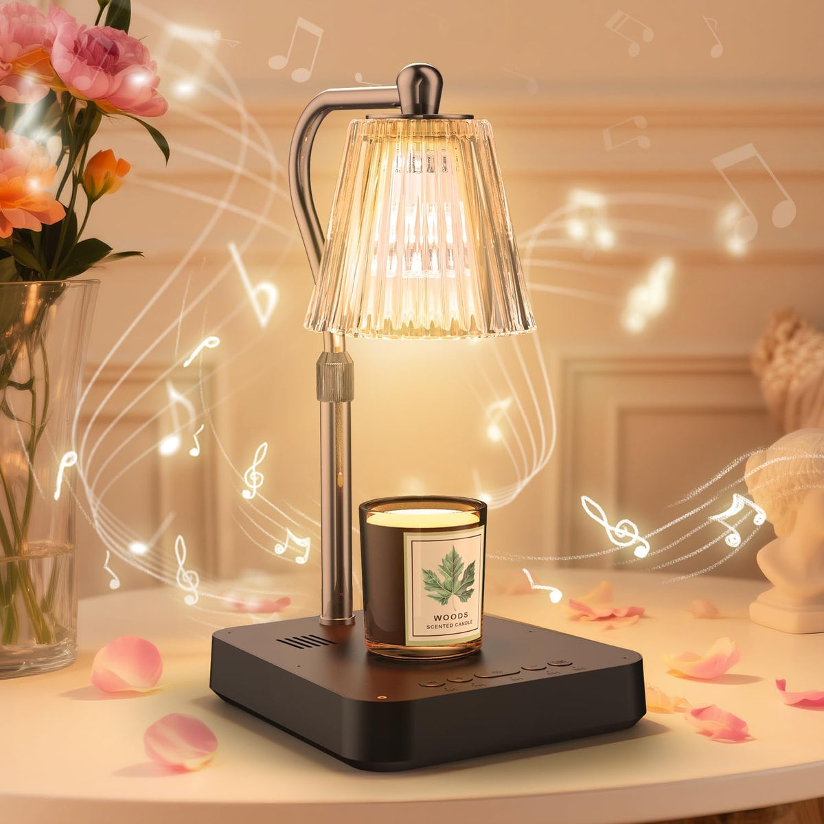 Dimmable Candle Warmer Lamp with Timer, 2-In-1 Adjustable Candle Lamp Warmer Light Sound, Touch Control Lamp Candle Warmer Light for Jar Candles