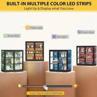 34 Tall Glass Door Display Cabinet with Adjustable Shelves and LED Lights for Living Room