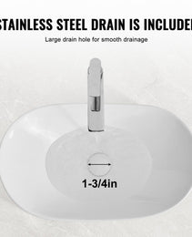 Oval Vessel Sink, 23.3" X 14.2" Bathroom Vessel Sink Bowl Countertop, White Ceramic Bathroom Sinks Above Counter, Bowl Sink With Modern Style, Well-Packaged For Bathroom, Hotel, Toilet, RV