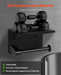 Toilet Paper Holder With Shelf, Fits Mega Rolls Size, Stainless Steel Rustproof Material, Wall Mounted With Screws And Double-Sided Tape, Toilet Roll Tissue Holder For Bathroom, Matte Black