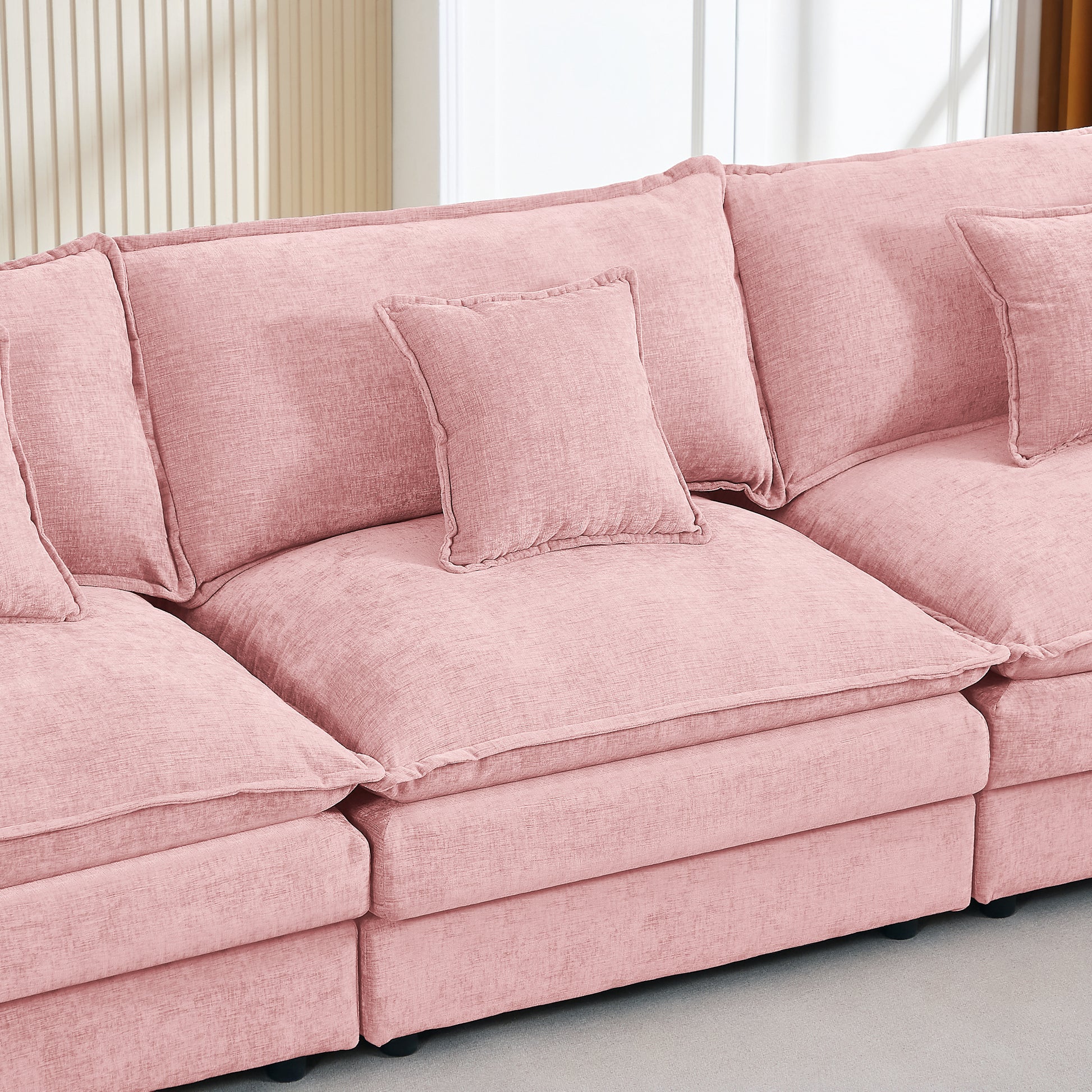 Modular Sectional Sofa, 102 Inch L Shaped Couch Set For Living Room, 3-Seater Comfy Cloud Couches With Movable Ottoman, DIY Combination, Chenille,