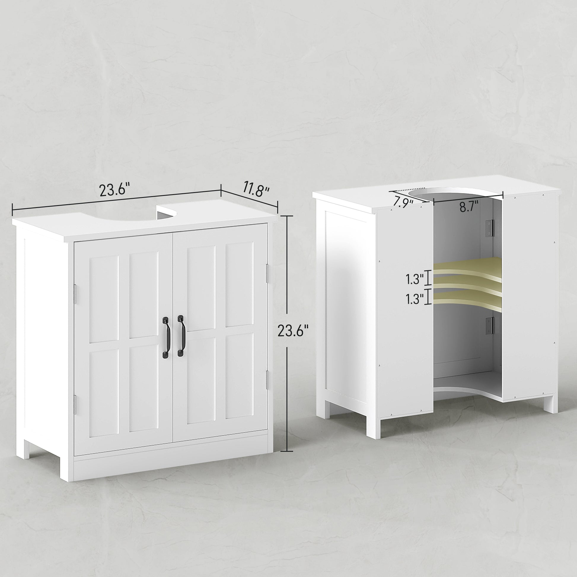 Bathroom Sink Cabinet, Pedestal Sink Cabinet with Adjustable Shelf, White