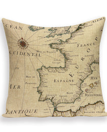 New Retro Toss Pillow Case European World Map Cushion Cover Seat Sofa Covers Morocco Linen House Home Decor Throw Pillows Cases