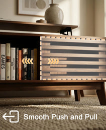 Lift Top Coffee Table With Storage, Mid Century Modern Coffee Table With Slatted Sliding Door And Hidden Compartment, 35.4 Coffee Table With Lifting Top, Coffee Tables For Living Room, Walnut