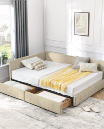 Full Size Storage Upholstered Tufted Bed Frame, Sofa Bed Frame With Comfortable Backrest And Armrests, Full Size Bed For Bedroom, Living Room,Velvet, BEIGE 80.5x59x29.5