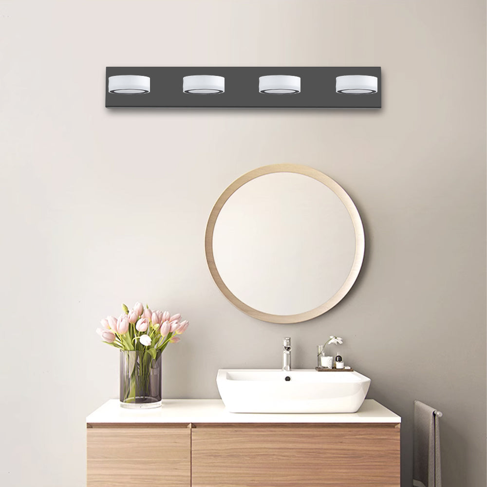 29in  Modern 4-Light LED Vanity Light, Sleek Black Bathroom Wall Light Fixture For Mirror, Shower, And Bathroom Decor