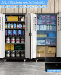 Aobabo Upgrade Metal Garage Storage Cabinet With Wheels And Pegboards, 5 Adjustable Shelves Steel Storage Cabinets For Home,Warehouse,Garage,Assembly Required,Black And Sliver