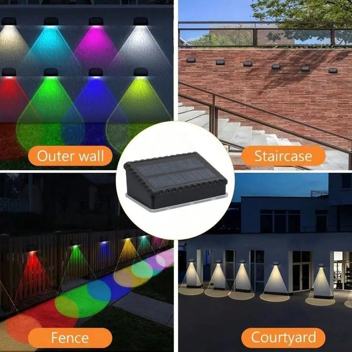 4 Pack Solar Fence Lights Outdoor Waterproof, RGB Color Changing & Warm/Cool White Solar Wall Lights, 8 Lighting Modes Decorative Deck Lights For Garden, Patio, Yard, Step And Backyard Decor