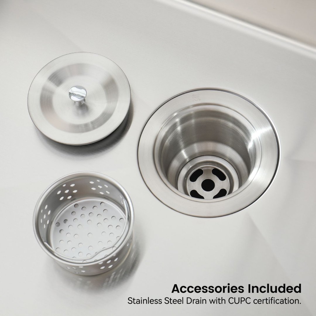 Stainless Steel Kitchen Sink, Single Bowl, Undermount Handmade Sink In Brushed Nickel, With US Standard Drain And Hook, LS-SSBR06