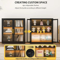 34 Tall Glass Door Display Cabinet with Adjustable Shelves and LED Lights for Living Room