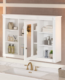 42 Wall Mounted Bathroom Storage Cabinet, Medicine Cabinet, Modern Bathroom Wall Cabinet With Mirror, Mirror Cabinet With 6 Open Shelves Not Include Bathroom Vanity