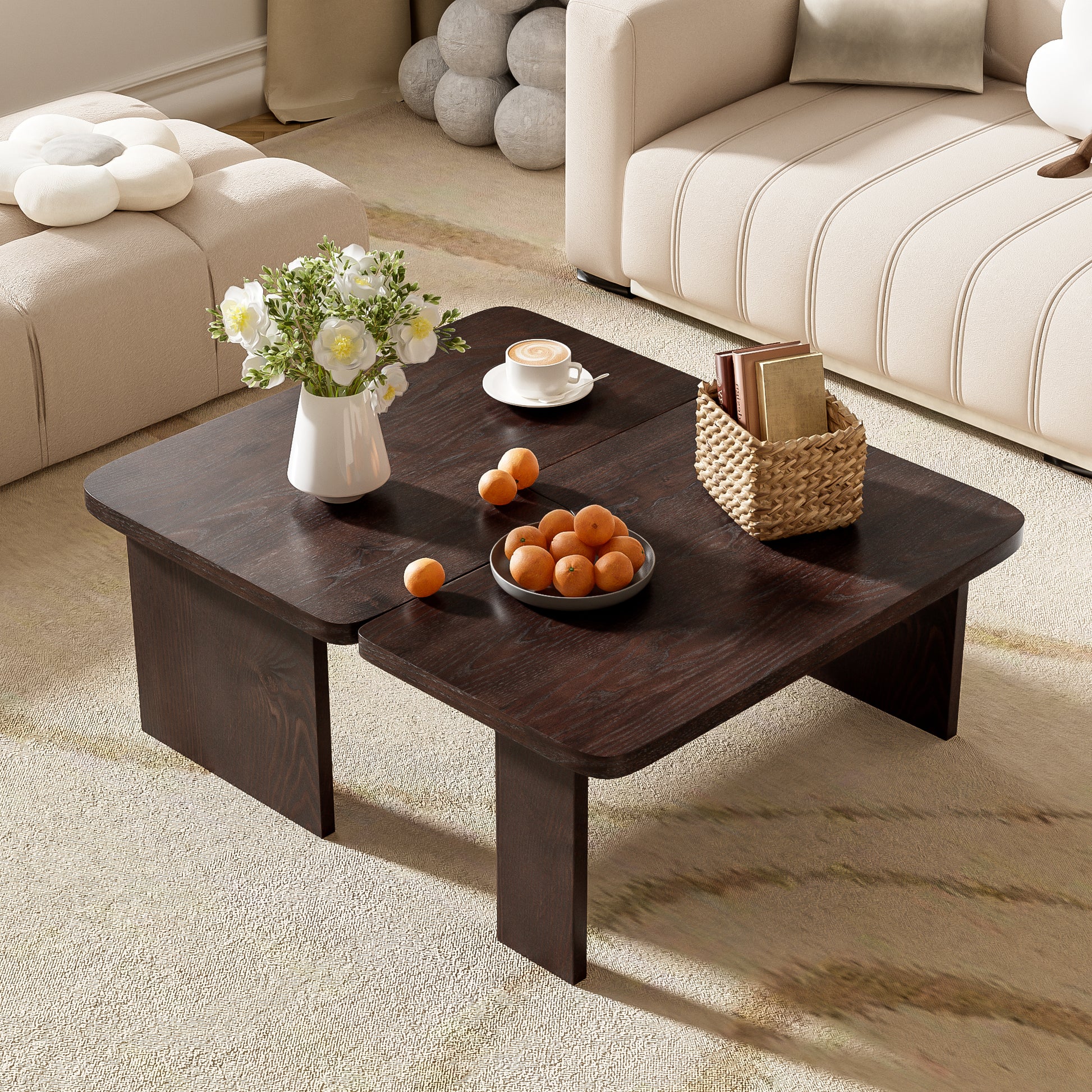U-Can Modern Minimalist Coffee Table Set, Rectangle Coffee Table With Splicing Design, Multifunctional Combination Table For Living Room