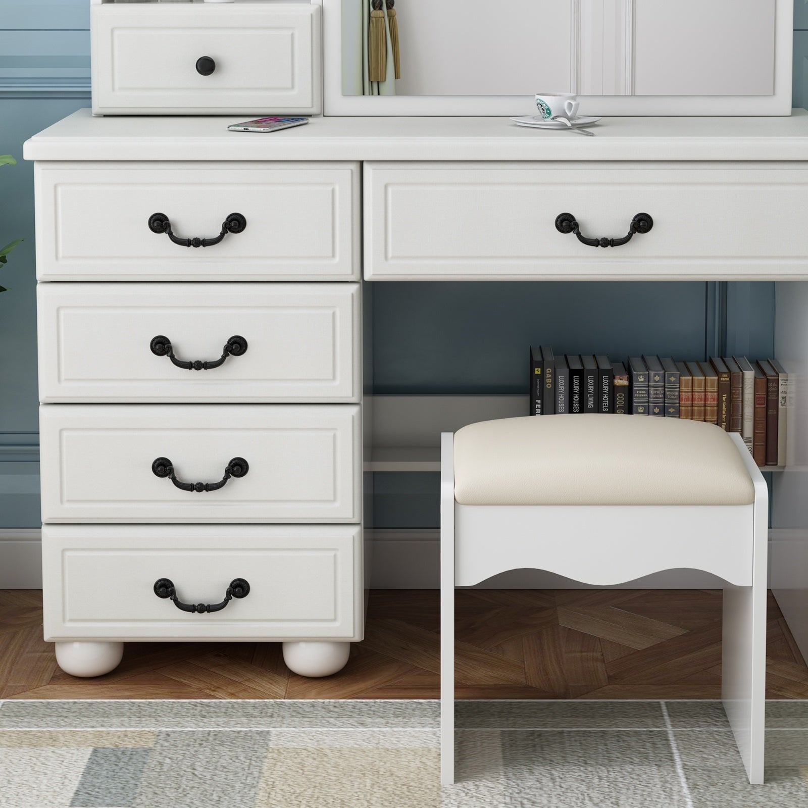 Vanity Desk With Mirror & Lights, Makeup Table Set - CJDS