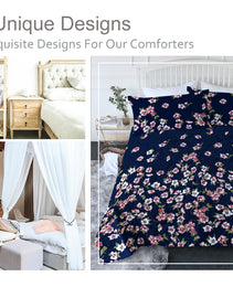 3pc Dark Blue Floral Bedding Comforter Set Including 1 Comforter Set And 2 Pillowcases Suitable For All Seasons