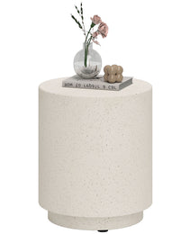 Lightweight Accent Table with Concrete Finish Round Side Table, Light Yellow