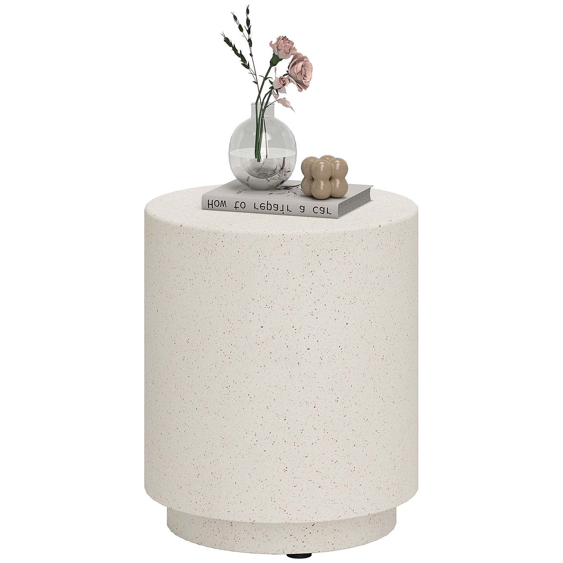 Lightweight Accent Table with Concrete Finish Round Side Table, Light Yellow