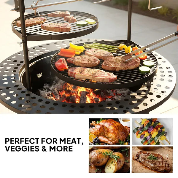 33 Inch Outdoor Fire Pit With 2 Cooking Grills, Wood Burning Firepit With Removable Swivel Grill, For Deck Bonfire Patio Picnic, Black